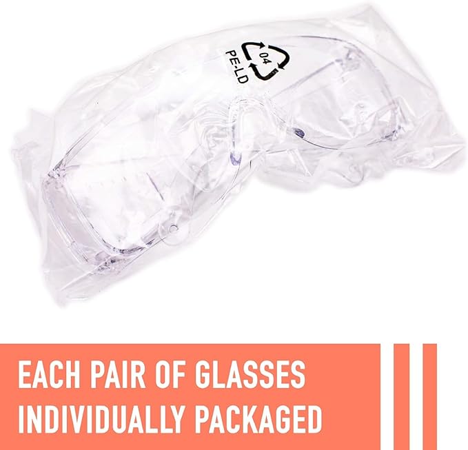 Aqulius OTG Safety Glasses - Fog-Proof & Anti-Fog Polycarbonate Lenses - Low-Profile Safety Goggles Over Glasses & Sideshields - Over-Prescription Protective Eyewear - 24 Pack, Unisex