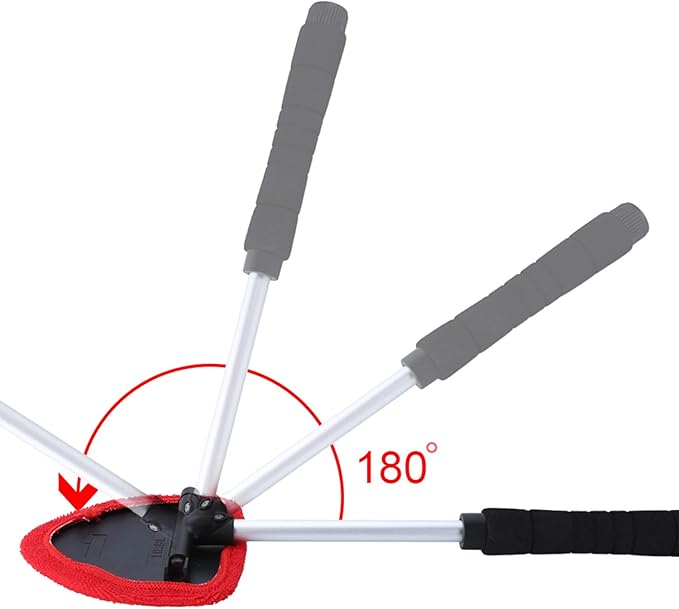 Windshield Cleaner Tool, Extendable Handle and Adjustable Triangular Shape Window Windshield Cleaner Kit, Car Windshields Washing Brush, with 2Pcs Washable and Reusable Pads