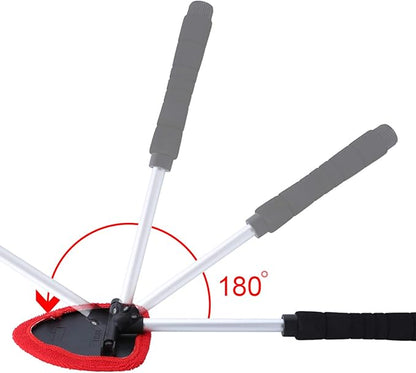 Windshield Cleaner Tool, Extendable Handle and Adjustable Triangular Shape Window Windshield Cleaner Kit, Car Windshields Washing Brush, with 2Pcs Washable and Reusable Pads