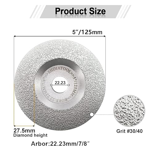 SHDIATOOL 5-Inch Diamond Grinding Cup Wheel for Granite Marble Iron Steel Masonry Convex Vacuum Brazed Grinding Disc Fits 7/8 Inch Arbor