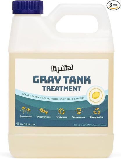 Liquified RV Toilet Treatment - Gray Holding Tank Digester - Odor Eliminator - Lemon Scent - Matts RV Reviews - 3 Pack