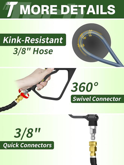 3/8" 4800PSI Pressure Washer Hose 125FT with Swivel Quick Connect for Cold/Hot Water Max 248°F, Kink Resistant Steel Wire Braided, Wear Resistant Power Washer Hose with M22 14mm Adapter