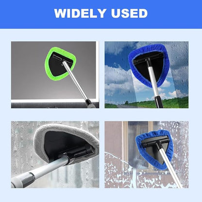 Windshield Cleaning Tool, 2025 New Car Interior Window Cleaning Kit with Extendable Handle, with 3 Towel Pads Windshield Cleaning Tool, Auto Glass Wiper for Windshield, Trucks, SUVs, RVs (Blue)