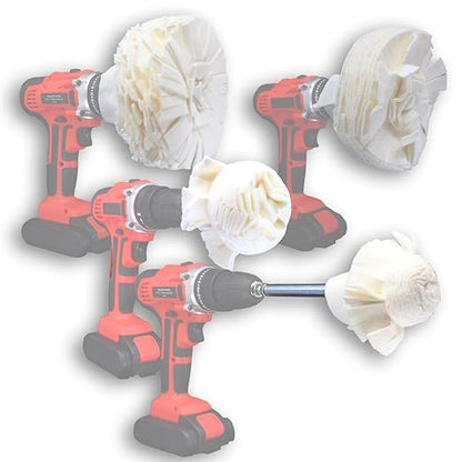 Flitz Buff Ball Pack; 2", 3", 5", 7" Car Buffer Drill Attachment with Self-Cooling Design, Never Burns and No Exposed Hardware, Buff and Polish Any Surface, Machine Washable, Includes All 4 BuffBalls