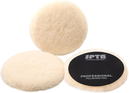 SPTA Wool Buffing Polishing Pads, 3Pcs 6 Inch (150mm) Wool Cutting Pad, Wool Compounding Pad, Buffing and Polishing Pads for 6 Inch Car Polisher Compounding, Polishing, Buffing