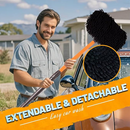 RIDE KINGS Car Wash Brush, Car Duster Exterior Scratch Free 180°Adjustable,Truck Cleaning Supplies with Ergonomic 15°Curved Extentable Pole Handle, Car Washing Equipment - Orange