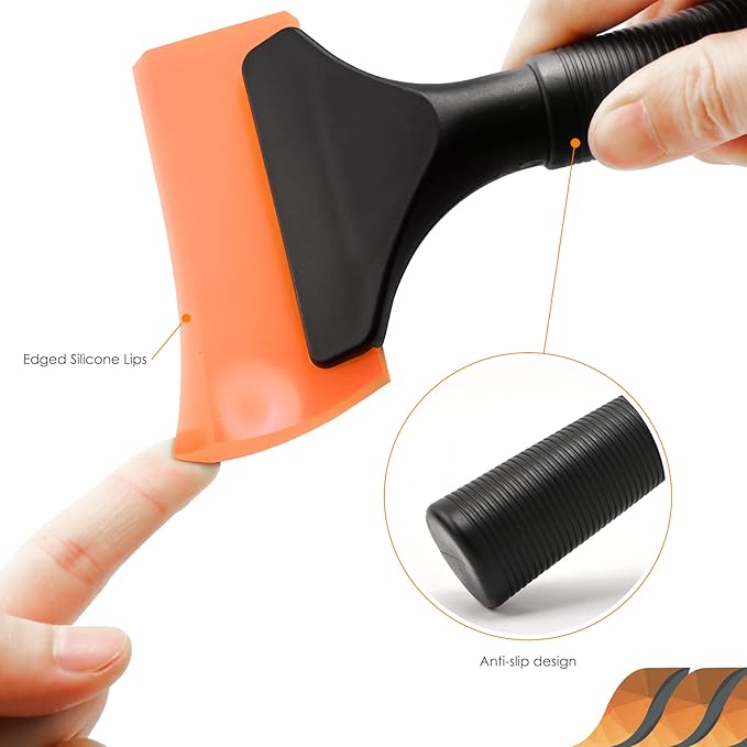EHDIS Small Squeegee 5 inch Rubber Window Tint Windshield Scraper for Car,Glass, Mirror, Shower, Door,Bathroom Cleaning(Orange, 2)
