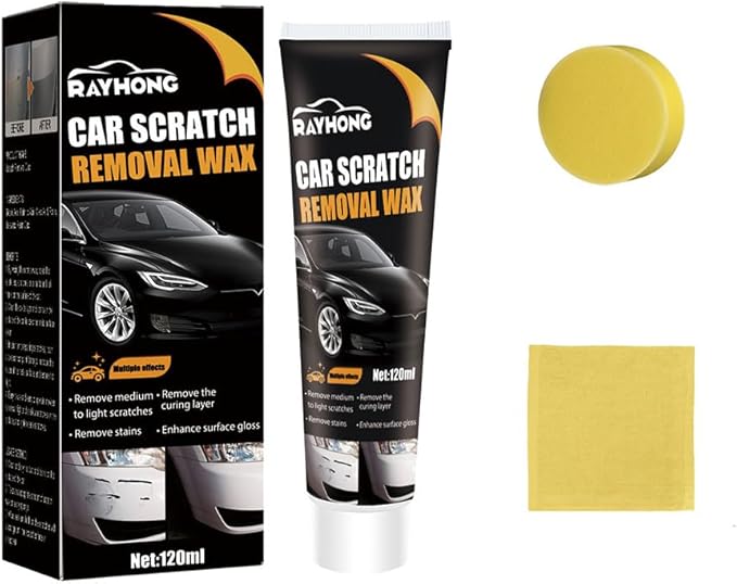 Wax Polishing Compound & Scratch Remover,Scratch Repair Wax for Car,Premium Car Scratch Remover Kit with Wipe & Sponge,White (Wax)