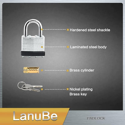 LanuBe Lock Laminated keyed Padlock (1-9/16", 40mm), keyed Alike Locks, Normal Shackle,Marked Black Plastic Hoop, Pack of 60…