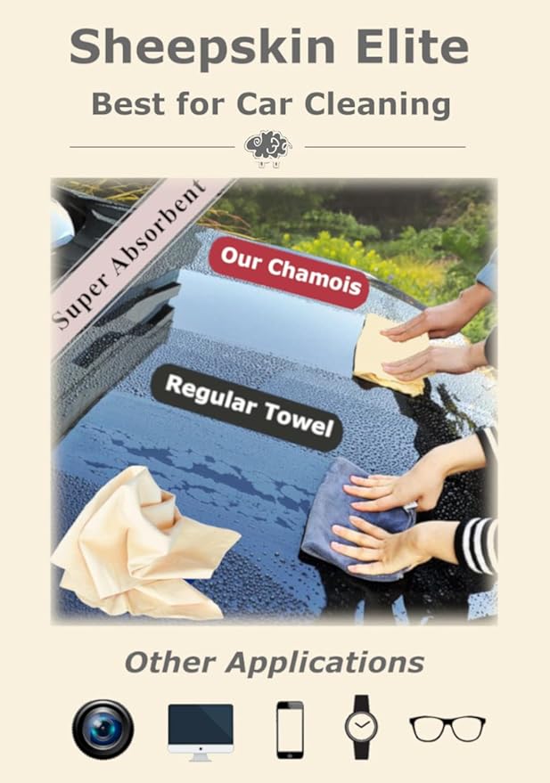 SHEEPSKIN ELITE Chamois Drying Cloth Car Drying Towel Real Leather Super Absorbent Fast Drying Natural Chamois Car Wash Cloth Accessory (2 SQ Each, 4 SQ FT in Total)