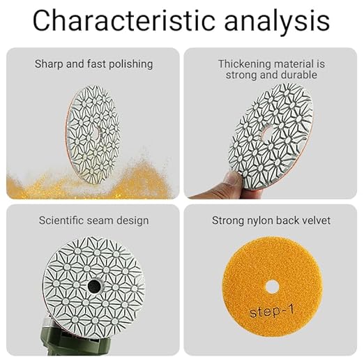 LOZLIN 4PCS 4 Inch 3 Steps Water-Worn Wet Polishing Pad Sharp Flexible 100mm Diamond Polishing Pads for Granite Marble Stone Concrete Sanding Disc