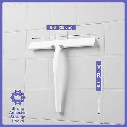 Kincmax All-Purpose Shower Squeegee - Stainless Steel Silicone Bath Squeegee - Window Shower Door Squeegee for Shower Glass Doors with Hook - Bathroom Shower Kitchen - Medium White