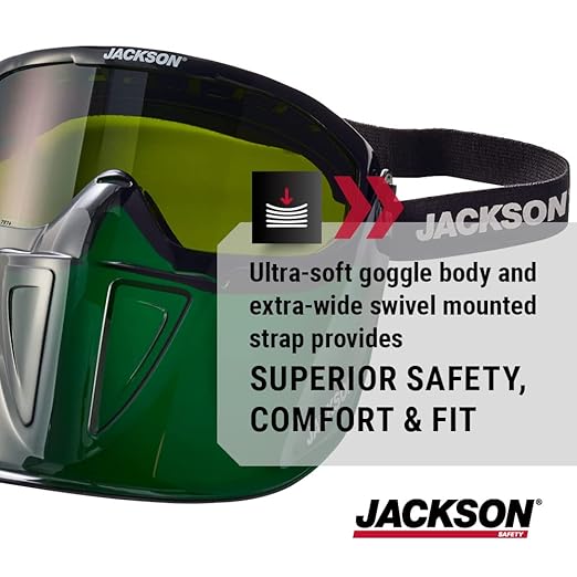 Jackson Safety 21001 - Safety Goggle - Gpl500 Premium Series - Shade 3 Ir Lens - Anti-fog - With Flip-up Detachable Face Shield - Green Body