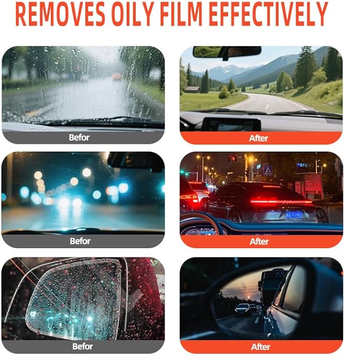 2PCS Glass Oil Film Remover for Car,Roll-On Glass Compound with Cleaning Board,Removes Oil Film & Smudges,Universal Anti-Rain Fog BrushOil Film Remover for Car Windshields and Windows(100g)
