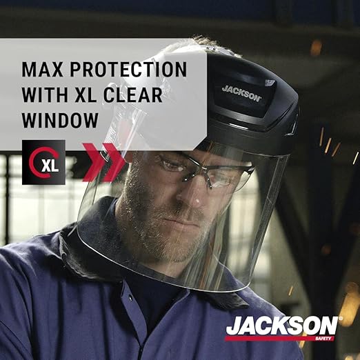 Jackson Safety F4XP Premium Face Shield with Wraparound Window and 370 Speed Dial Headgear, Lightweight, ANSI Z87.1 + High Impact - for Work, Grinding, Cutting