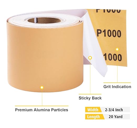 S SATC 1000 Grit PSA Longboard Sandpaper 20 Yard Long Continuous Roll, 2-3/4" Wide Self Adhesive Stickyback Sanding Sheets for Automotive, Hand Sanding Blocks,Woodworking, Metal, Plastic