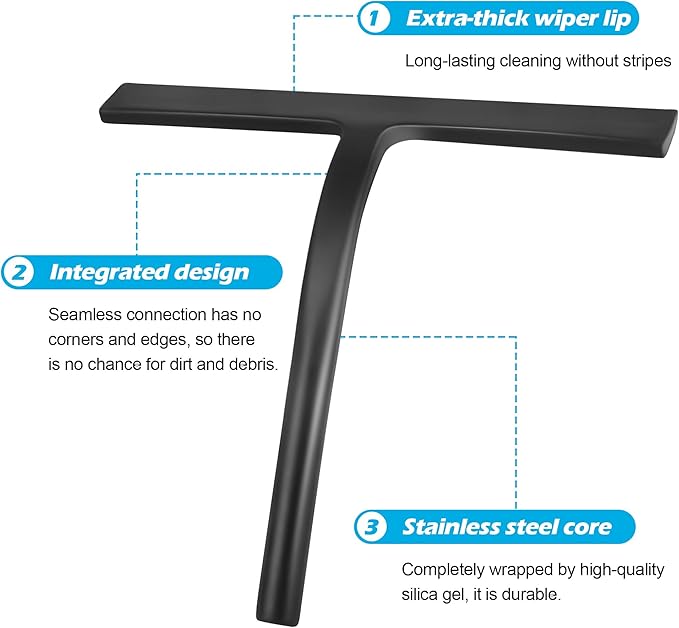Shower Squeegee for Glass Doors, Mirror Window Tile Scrubber Cleaner with Hook Silicone (White)