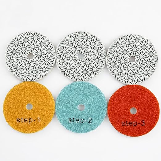 LOZLIN 4PCS 4 Inch 3 Steps Water-Worn Wet Polishing Pad Sharp Flexible 100mm Diamond Polishing Pads for Granite Marble Stone Concrete Sanding Disc