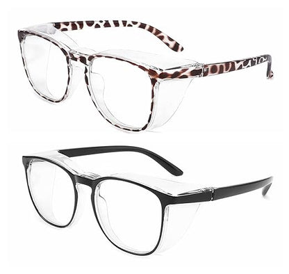 Alsenor Safety Glasses Anti Fog Goggles Protective Eyewear Blue Light Blocking Anti Dust UV Protection Glasses For Men Women (2 Pack(new-leopard+black))