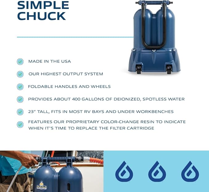 CR Spotless - Simplest RV & Car Wash System, Spotless Rinse Works for All Vehicles, Motorcycles, Bikes, Boats, Planes, Yachts, Deionized Water System - Towel Drying Eliminated (Simple Chuck)