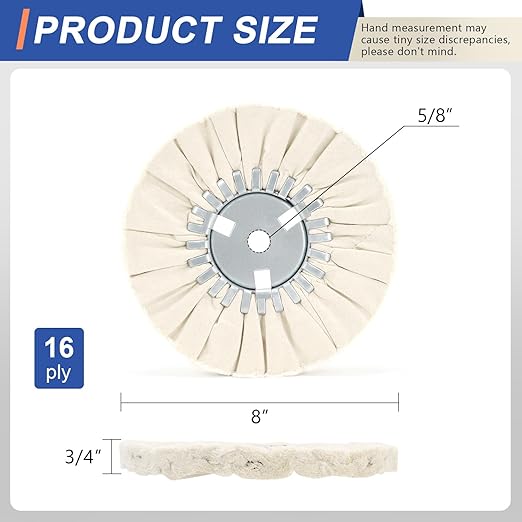 QZATTCAEN 8" White Airway Buffing Wheel,5/8'' Arbor Hole,16 Plys/Fine Polishing for Angle Grinder,1PCS