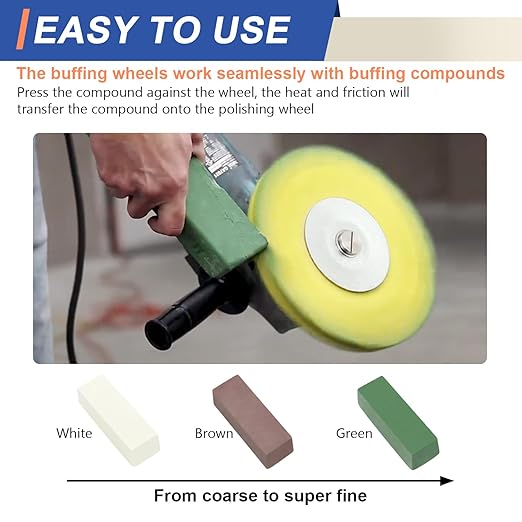 QZATTCAEN 8 Airway Buffing Wheel Kit Polishing Wheel and Polishing Compound for Angle Grinder 8" in Diameter 5/8" in Arbor Hole Aluminum Metal Buffing Wheels Kit 6 Pcs