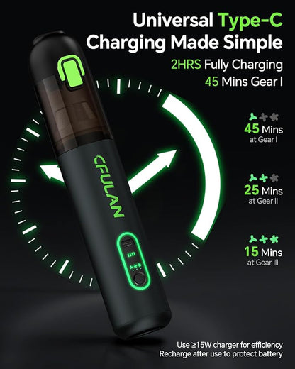 Cfulan Car Vacuum Portable Cordless, 21KPa 4-in-1 Handheld Mini Vacuum Cleaner with 8 Attachments, 3 Suction Modes, One-Touch Empty, Type-C Charge, Hand Vacuum for Car, Home, Keyboard, Small Job