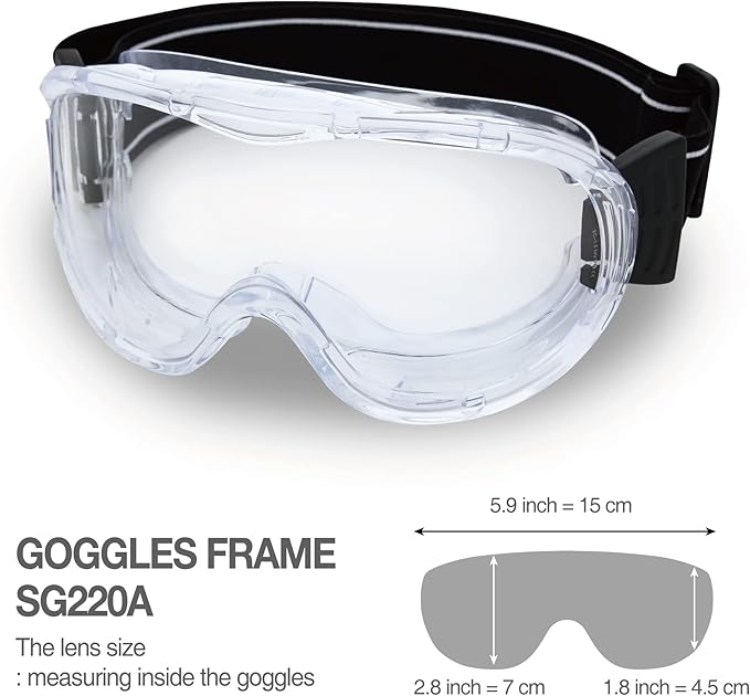 DEX FIT Safety Protective Goggles SG220; 3X Anti Fog & Scratch, Z87 Eye Protection, Adjustable for Lab and Chemistry Work