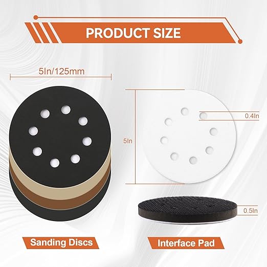 72PCS 5 Inch Sanding Discs Hook & Loop Sandpaper 80/120/180/240/400/600/1000/2000/3000 Grit Orbital Wet Dry Sandpaper with 2PCS Interface Pads for Automotive Wood Metal Polishing