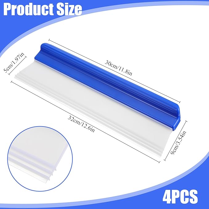 SHENLIU 4 Pack Silicone Car Squeegee 12 inch Flexible Car Water Scraper Tool Silicone Window Squeegee Auto Water Blade Cleaning for Windshield, Glass, Window, Mirror, Shower Doors, Washing & Wiping