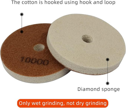 4" Diamond Sponge Fiber Polishing Pad 300-10000 Grit - Polishing Tile Stone Marble Concrete Ceramics Glass 7set