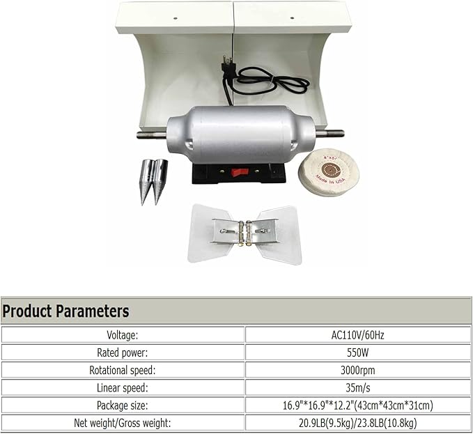 Banfluxion 110V 550W Polishing Machine Double-station Lab Polisher Lathe Buffing Grinder for Jewelry Polishing Burnishing Denture Polishing 3000rpm 35m/s Linear Speed