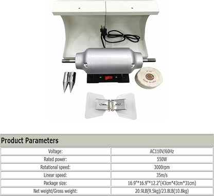Banfluxion 110V 550W Polishing Machine Double-station Lab Polisher Lathe Buffing Grinder for Jewelry Polishing Burnishing Denture Polishing 3000rpm 35m/s Linear Speed