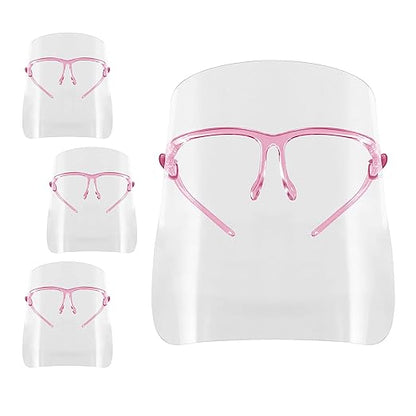 TCP Global Salon World Safety Face Shields with Pink Glasses Frames (Pack of 4) - Ultra Clear Protective Full Face Shields to Protect Eyes, Nose, Mouth - Anti-Fog PET Plastic, Goggles