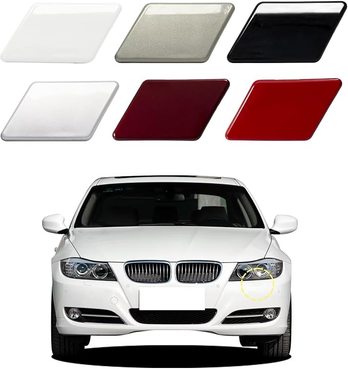 Car Front Bumper Headlight Washer Cover Compatible with BMW 3 Series E90 E91 2009 2010 2011Headlight Washer Nozzles Cover 61677211209 61677211210 Water Spray Cover Black Right
