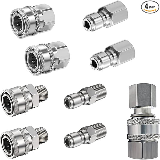 3/8 Quick Connect Fittings,Pressure Washer Quick Connect Kit,Stainless Steel Adapter Set Female and Male Thread(4Pieces)