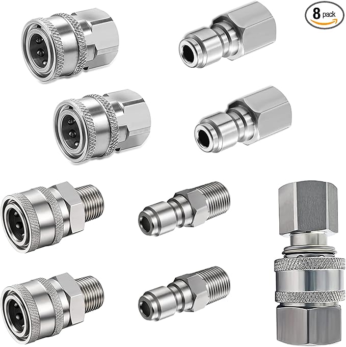 3/8 Quick Connect Fittings,Pressure Washer Quick Connect Kit,Stainless Steel Adapter Set Female and Male Thread(8 Pieces)