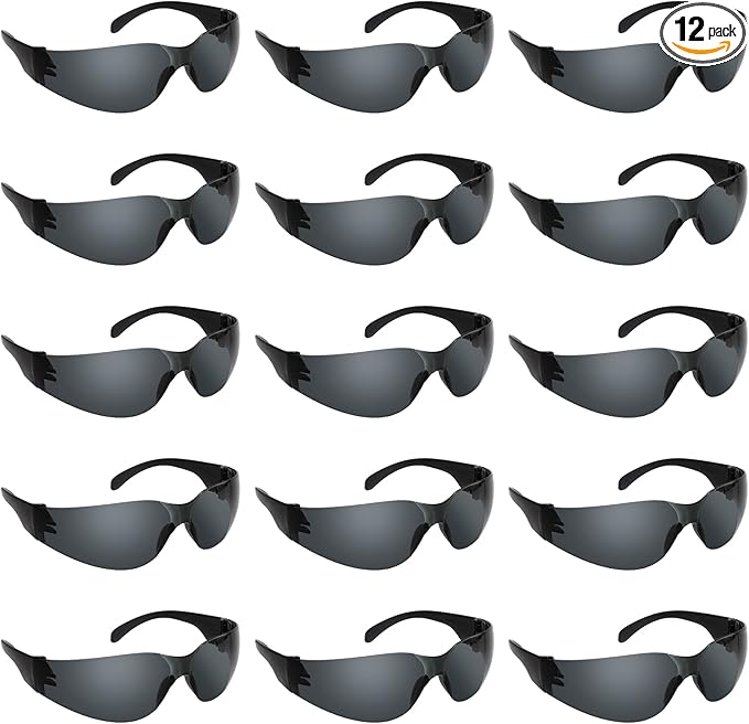 Erinnmy 12 Pack Safety Glasses,Tinted Protective Eyewear,Safety Eyewear Eye Protection Glasses,Anti Dust Impact Scratch Resistant Glasses for Men Women Work Lab Construction (Black)