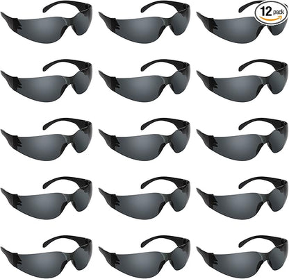 Erinnmy 12 Pack Safety Glasses,Tinted Protective Eyewear,Safety Eyewear Eye Protection Glasses,Anti Dust Impact Scratch Resistant Glasses for Men Women Work Lab Construction (Black)