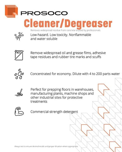 PROSOCO Cleaner/Degreaser | Removes widespread oil and grease films, adhesive tape residues and more from concrete floors - Trusted by Professionals (1-Gallon)
