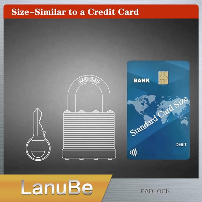 LanuBe Lock Laminated keyed Padlock (1-9/16", 40mm), keyed Alike Locks, Normal Shackle, Marked Blue Plastic Hoop, Pack of 2