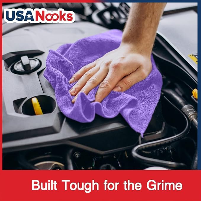 USANOOKS Microfiber Cleaning Cloth - 1200 Washes, Ultra Absorbent Towels Grip Root Weave Grime - 24pack - Purple