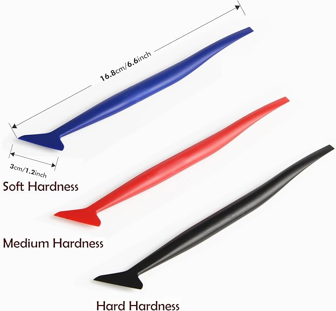 FOSHIO Vinyl Car Wrapping Flexible Micro Squeegee Curves Slot Tint Tool Set 3 in 1 with Different Hardness for Installing Vehicle Wraps and Auto Stickers