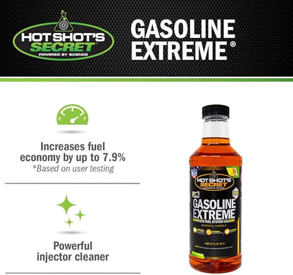 Hot Shot's Secret Gasoline Extreme 32 Oz, Concentrated Fuel System Cleaner, Fuel Additive for Gasoline Engines, Injector Cleaner - Increases MPG & Restores Engine Performance