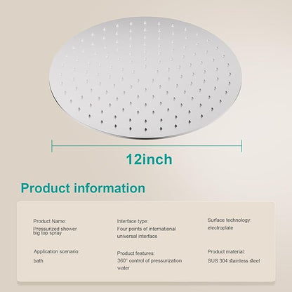 All Metal Rain Shower Head - Heavy Duty Stainless Steel, Easy Install, High Water Flow, Ultra-Thin Modern Design for Bathroom (Brushed Nickel, 12)