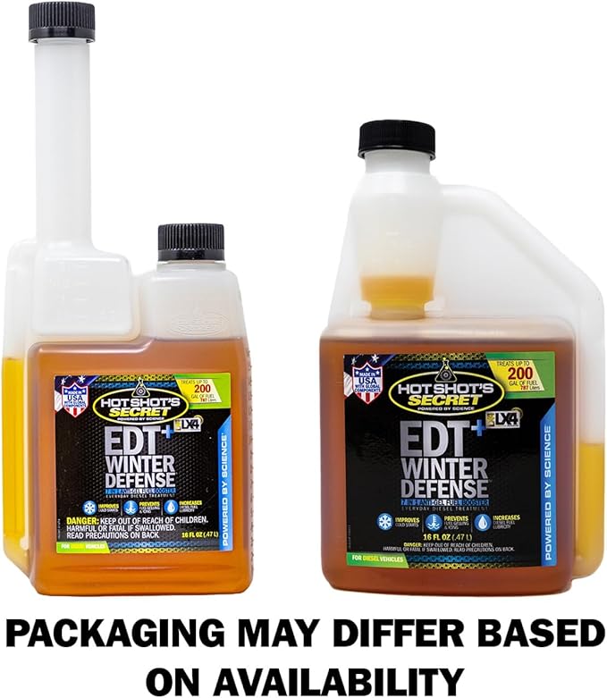 Hot Shot's Secret EDT+ Winter Defense, 7-in-1 Anti-Gel Diesel Fuel Additive, Prevents Gelling, Protects Diesel Fuel System, Diesel Additive Improves Cold Start, Boosts Cetane, 16oz, Packaging May Vary