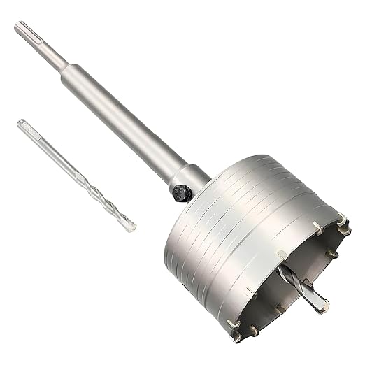 3-3/4" Concrete Hole Saw, 95mm Tungsten Steel Core Bit for Cinder Block, Brick, Rock, Plank Walls for Pipes or mini Split Lines, with SDS Plus Shank and 2 Center Positioning Drill Bits.