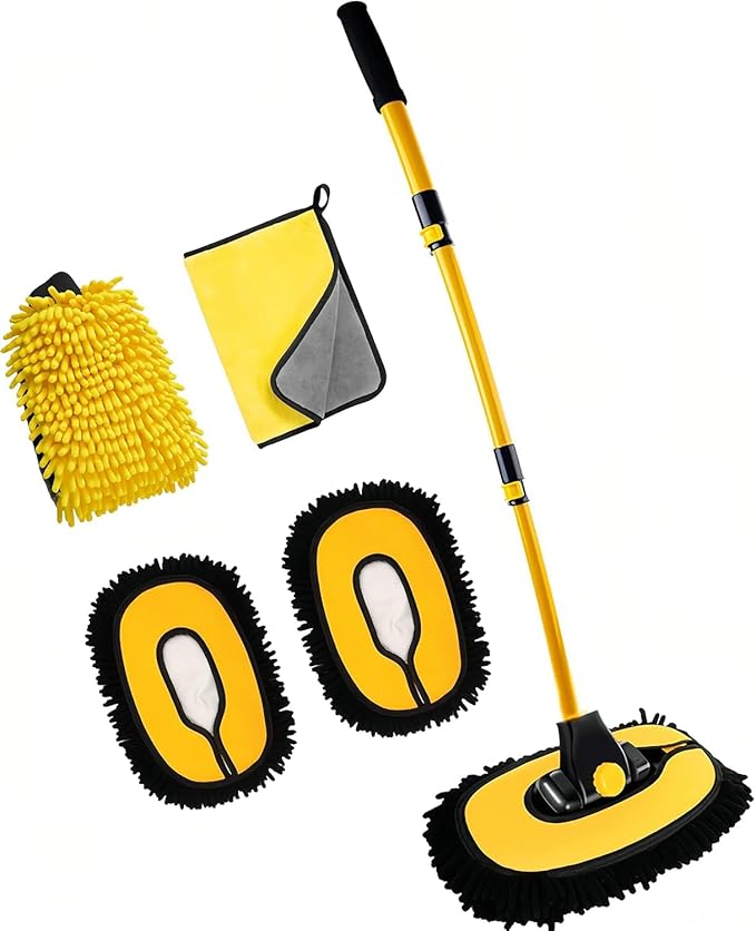 15° Curved Car Cleaning Brush with Telescopic Handle 43" Aluminum Alloy Long Rod Wash Mop for Cleaning RVs, Trucks, Boats