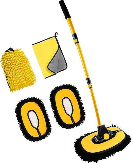 15° Curved Car Cleaning Brush with Telescopic Handle 43" Aluminum Alloy Long Rod Wash Mop for Cleaning RVs, Trucks, Boats