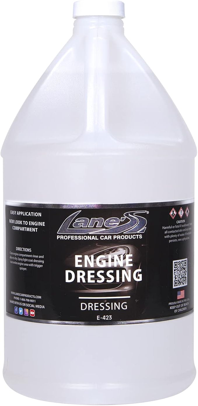 LANE'S Engine Dressing | Professional Engine Bay Cleaner and Protector Shine | Prevents Rubber Hoses Fading and Cracking | Easy to Use, Dust Resistant Degreaser & Detail Spray | 1 Gallon